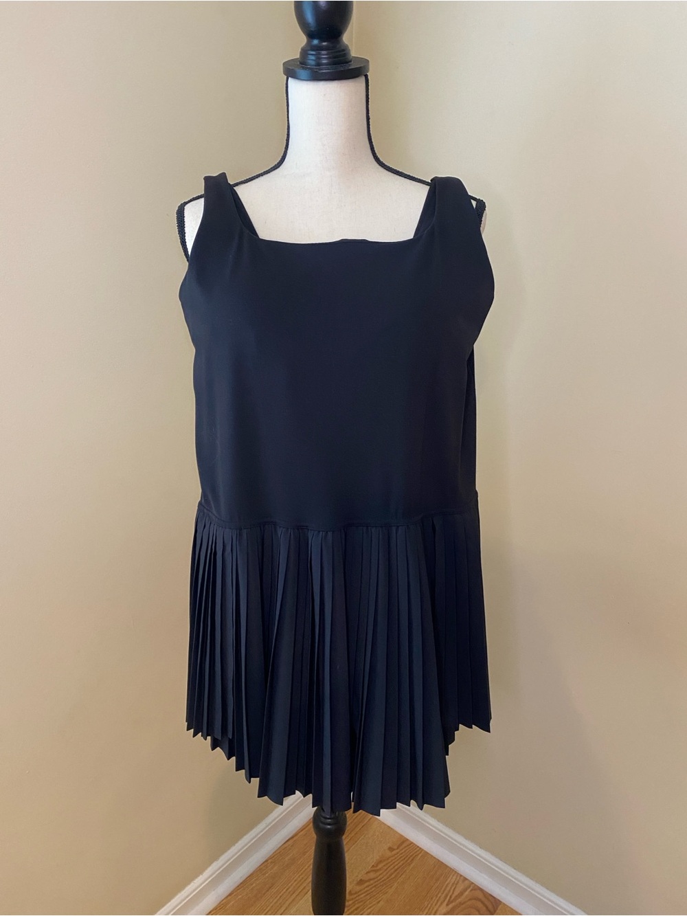 aerie Black Square Neck Pleated Mini Dress